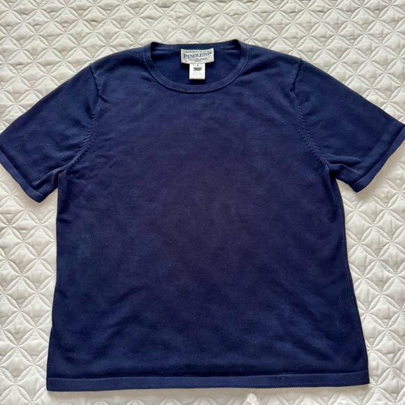 Pendleton Sweaters - Pendleton Vintage Short Sleeve Silk Blend Crewneck Sweater Tee Navy Blue Sz PS